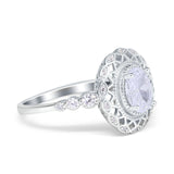 Oval Vintage Art Deco Halo Wedding Engagement Bridal Ring Round Simulated Cubic Zirconia 925 Sterling Silver