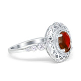 Oval Vintage Art Deco Halo Wedding Engagement Bridal Ring Round Simulated Cubic Zirconia 925 Sterling Silver