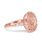 Oval Vintage Art Deco Halo Wedding Engagement Bridal Ring Round Simulated Cubic Zirconia 925 Sterling Silver