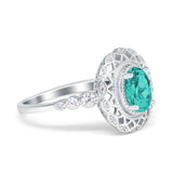Oval Vintage Art Deco Halo Wedding Engagement Bridal Ring Round Simulated Cubic Zirconia 925 Sterling Silver
