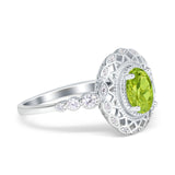 Oval Vintage Art Deco Halo Wedding Engagement Bridal Ring Round Simulated Cubic Zirconia 925 Sterling Silver