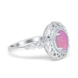 Oval Vintage Art Deco Halo Wedding Engagement Bridal Ring Round Simulated Cubic Zirconia 925 Sterling Silver