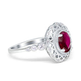 Oval Vintage Art Deco Halo Wedding Engagement Bridal Ring Round Simulated Cubic Zirconia 925 Sterling Silver