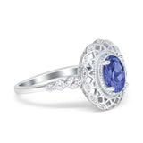 Oval Vintage Art Deco Halo Wedding Engagement Bridal Ring Round Simulated Cubic Zirconia 925 Sterling Silver