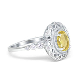 Oval Vintage Art Deco Halo Wedding Engagement Bridal Ring Round Simulated Cubic Zirconia 925 Sterling Silver