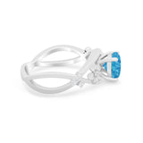 Art Deco Plumeria Flower Infinity Shank Engagement Ring Simulated Cubic Zirconia 925 Sterling Silver
