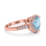 Halo Heart Promise Ring Simulated Cubic Zirconia 925 Sterling Silver