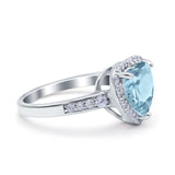 Halo Heart Promise Ring Simulated Cubic Zirconia 925 Sterling Silver
