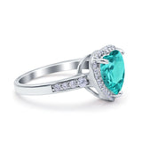 Halo Heart Promise Ring Simulated Cubic Zirconia 925 Sterling Silver