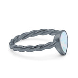 Teardrop Pear Lab Opal Braided Cable Solitaire Band Ring 925 Sterling Silver