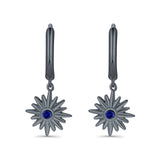 Starburst LeverBack Earrings Hoop Huggie Design Simulated Cubic Zirconia 925 Sterling Silver (40mm)