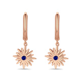 Starburst LeverBack Earrings Hoop Huggie Design Simulated Cubic Zirconia 925 Sterling Silver (40mm)
