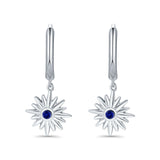 Starburst LeverBack Earrings Hoop Huggie Design Simulated Cubic Zirconia 925 Sterling Silver (40mm)