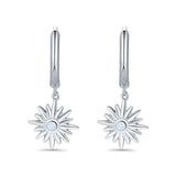 Starburst LeverBack Earrings Hoop Huggie Design Simulated Cubic Zirconia 925 Sterling Silver (40mm)