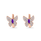 Butterfly Marquise Lever Back Earrings Hoop Huggie Design Simulated CZ 925 Sterling Silver (12mm)