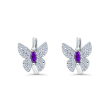 Butterfly Marquise Lever Back Earrings Hoop Huggie Design Simulated CZ 925 Sterling Silver (12mm)