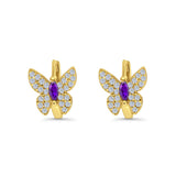 Butterfly Marquise Lever Back Earrings Hoop Huggie Design Simulated CZ 925 Sterling Silver (12mm)