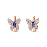 Butterfly Marquise Lever Back Earrings Hoop Huggie Design Simulated CZ 925 Sterling Silver (12mm)