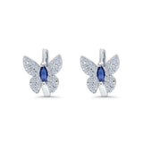 Butterfly Marquise Lever Back Earrings Hoop Huggie Design Simulated CZ 925 Sterling Silver (12mm)