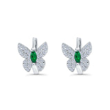 Butterfly Marquise Lever Back Earrings Hoop Huggie Design Simulated CZ 925 Sterling Silver (12mm)