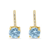 Round LeverBack Earrings Hoop Huggie Design Simulated Cubic Zirconia 925 Sterling  Silver (22mm)