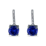 Round LeverBack Earrings Hoop Huggie Design Simulated Cubic Zirconia 925 Sterling  Silver (22mm)