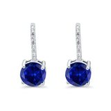 Round LeverBack Earrings Hoop Huggie Design Simulated Cubic Zirconia 925 Sterling  Silver (22mm)