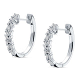 Baguette Cluster Huggie Hoop Earrings Cubic Zirconia 925 Sterling Silver