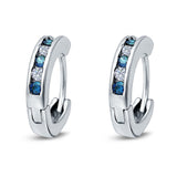 Eternity Huggie Hoop Earrings Channel Round Simulated CZ 925 Sterling Silver (16mm)