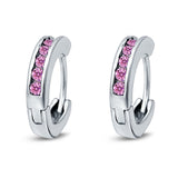 Eternity Huggie Hoop Earrings Channel Round Simulated CZ 925 Sterling Silver (16mm)