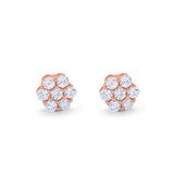 Cluster Earrings 7-Stone Round Cubic Zirconia 925 Sterling Silver Screwback Flower Stud Earring