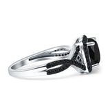 Halo Cushion Infinity Twist Side Stone Simulated Black CZ Engagement Ring Cubic Zirconia 925 Sterling Silver