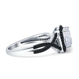 Halo Cushion Infinity Twist Side Stone Simulated Black CZ Engagement Ring Cubic Zirconia 925 Sterling Silver
