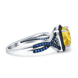 Halo Cushion Infinity Twist Side Stone Simulated Blue Sapphire CZ Engagement Ring Cubic Zirconia 925 Sterling Silver