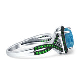 Halo Cushion Infinity Twist Side Stone Simulated Green Emerald CZ Engagement Ring Cubic Zirconia 925 Sterling Silver
