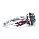 Halo Cushion Infinity Twist Side Stone Simulated Ruby CZ Engagement Ring Cubic Zirconia 925 Sterling Silver