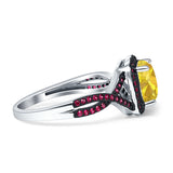 Halo Cushion Infinity Twist Side Stone Simulated Ruby CZ Engagement Ring Cubic Zirconia 925 Sterling Silver