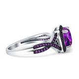 Halo Cushion Infinity Twist Side Stone Simulated Amethyst CZ Engagement Ring Cubic Zirconia 925 Sterling Silver