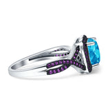 Halo Cushion Infinity Twist Side Stone Simulated Amethyst CZ Engagement Ring Cubic Zirconia 925 Sterling Silver