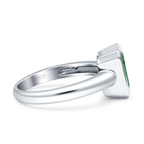 Bezel Set 8mmx6mm Emerald Engagement Ring Cubic Zirconia 925 Sterling Silver