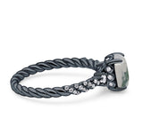 Hidden Halo Twisted Rope Oval Natural Green Moss Agate Engagement Ring