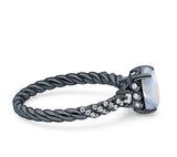 Hidden Halo Twisted Rope Oval Natural Moonstone Engagement Ring