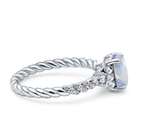 Hidden Halo Twisted Rope Oval Natural Moonstone Engagement Ring