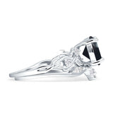 Two Piece Pear Teardrop Natural Black Onyx Bridal Ring 925 Sterling Silver