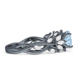 Round Infinity Marquise Vintage Style Floral Ring Natural Aquamarine 925 Sterling Silver