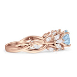 Round Infinity Marquise Vintage Style Floral Ring Natural Aquamarine 925 Sterling Silver