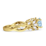 Round Infinity Marquise Vintage Style Floral Ring Natural Aquamarine 925 Sterling Silver