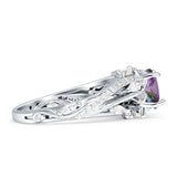 Round Engagement Ring Split Shank Cubic Zirconia 925 Sterling Silver