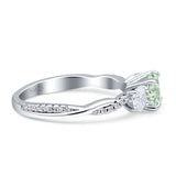 Three Stone Round Natural Green Amethyst Prasiolite Ring 925 Sterling Silver
