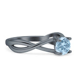 Solitaire Round Split Shank Ring Natural Aquamarine 925 Sterling Silver